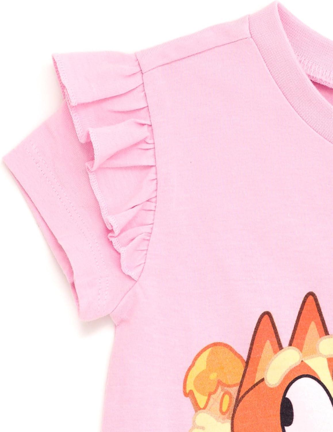 imageBluey Girls TShirt and Chambray Shorts Outfit Set Toddler to Big Kid Sizes 2T 1012Pink Multicolor