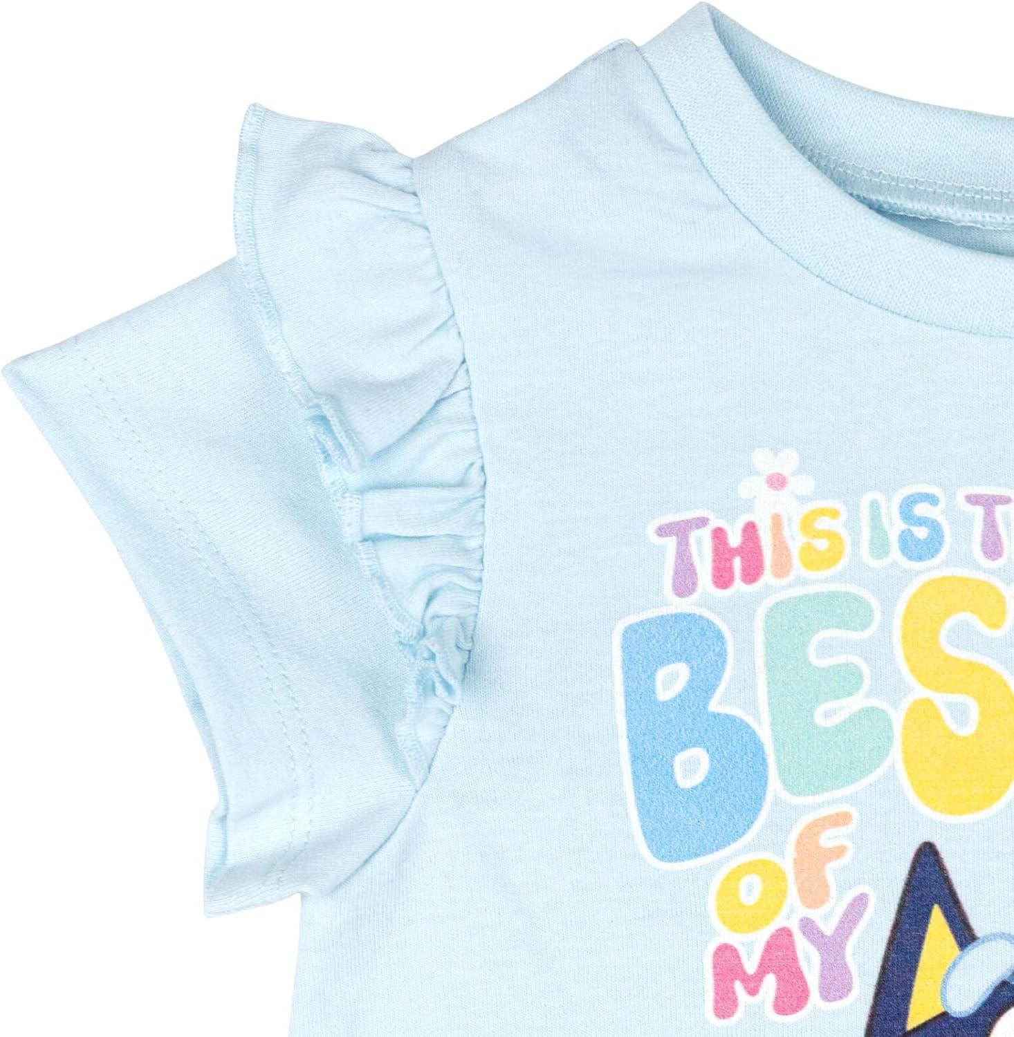imageBluey Girls TShirt and Chambray Shorts Outfit Set Toddler to Big Kid Sizes 2T 1012Sky Blue