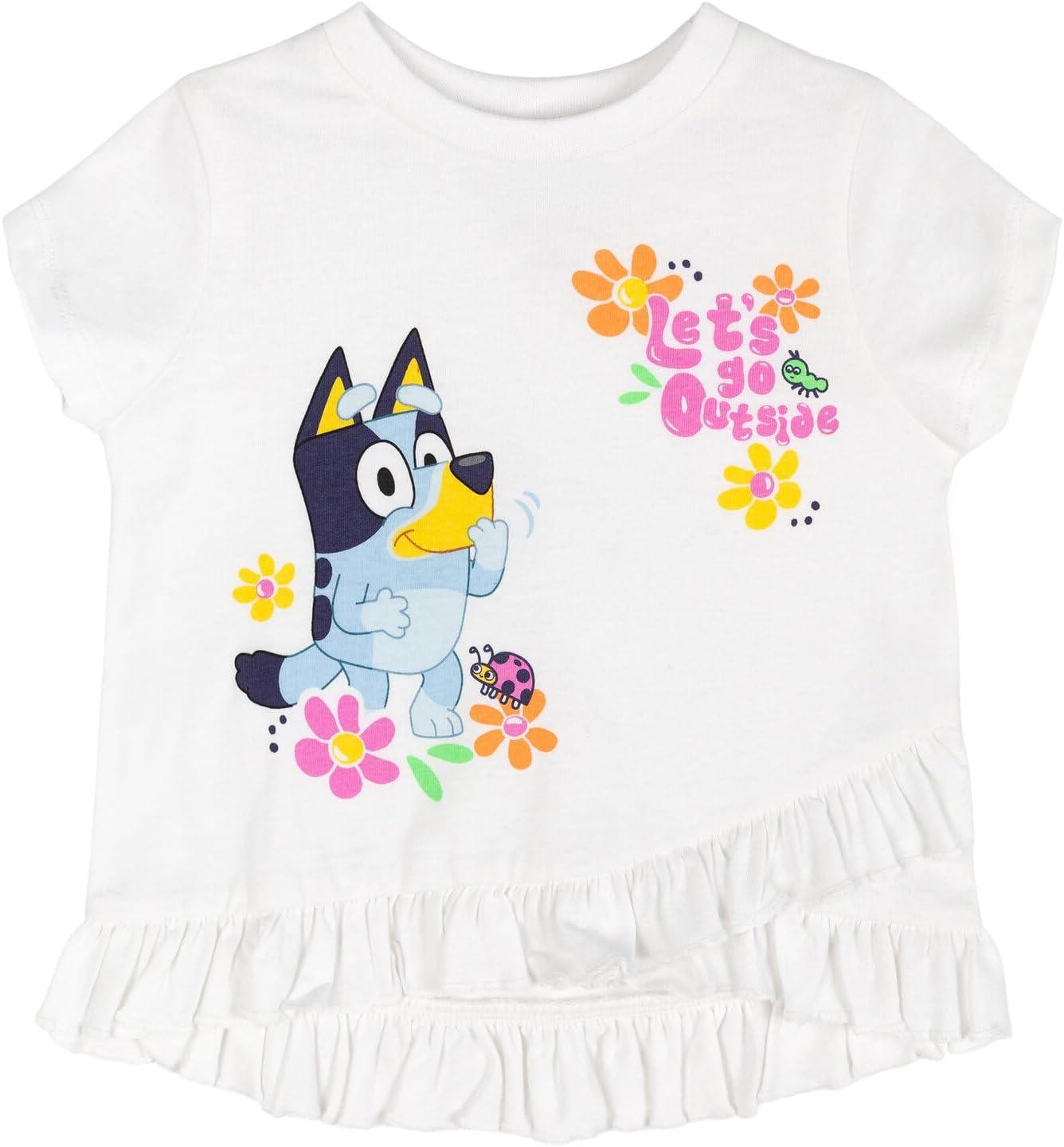 imageBluey Girls TShirt and Chambray Shorts Outfit Set Toddler to Big Kid Sizes 2T 1012White Green