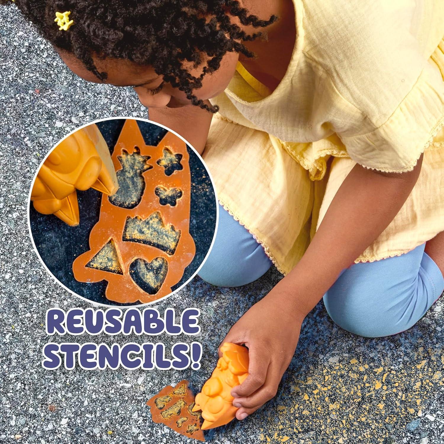 imageBluey Sidewalk Chalk amp Reusable Stencils 4Piece Art KitBluey Chalk and Stencil Kit