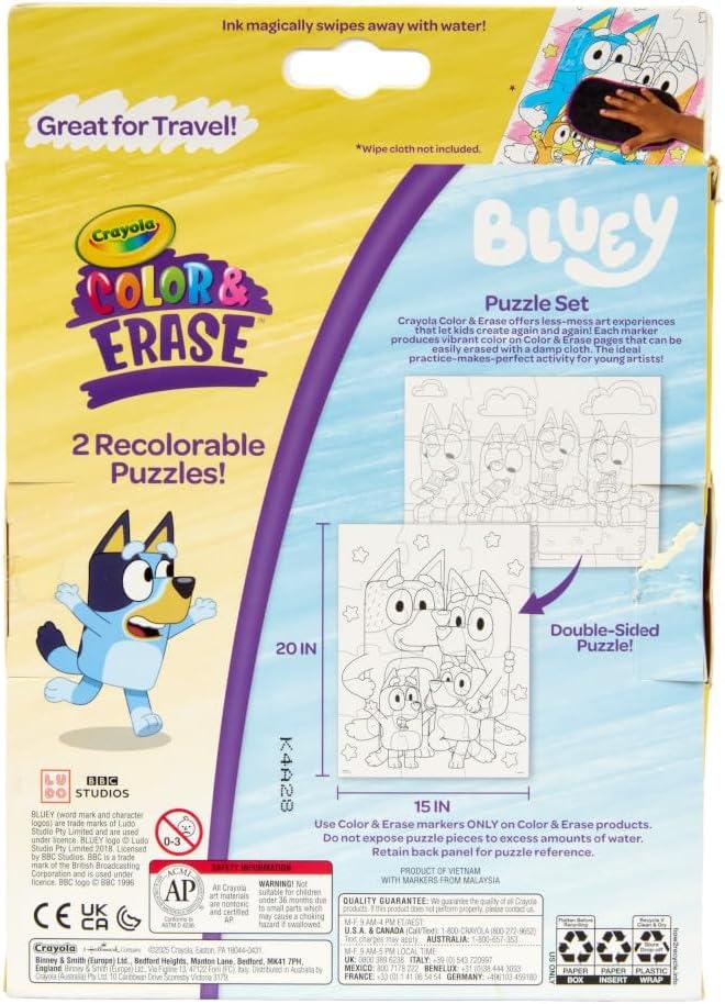imageCrayola Color amp Erase Bluey Puzzle Set 12 Color in Puzzle Pieces Reusable Double Sided Kids Puzzle Bluey Gift for Kids 3Color Erase Bluey Puzzle Set