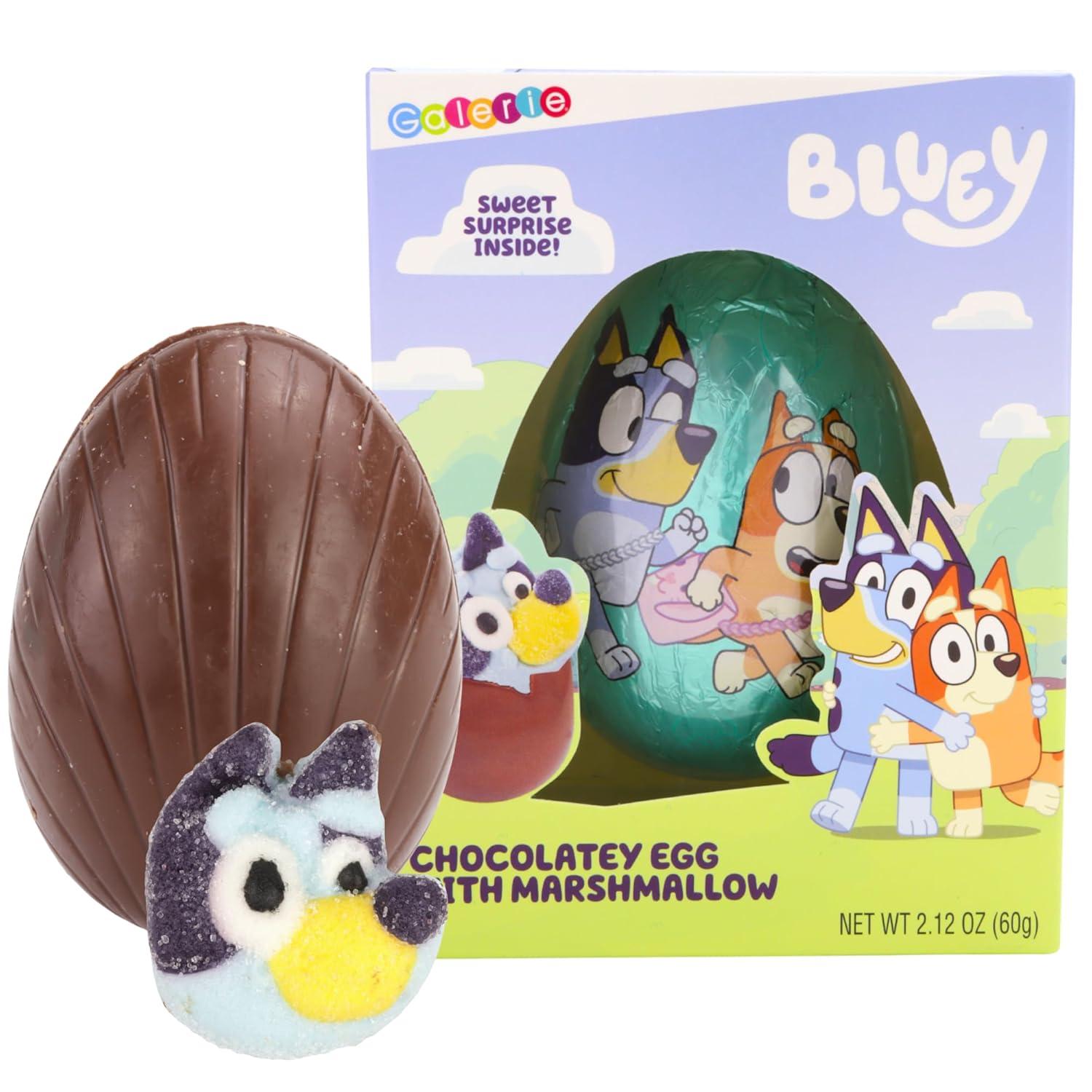 imageGalerie Milk Chocolatey Bluey Easter Egg with Marshmallow Inside Gift Basket Stuffer Treat 212 Ounces