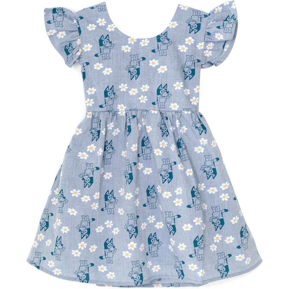 imageBluey Floral Chambray Skater Dress Infant to Big KidBlue Bluey
