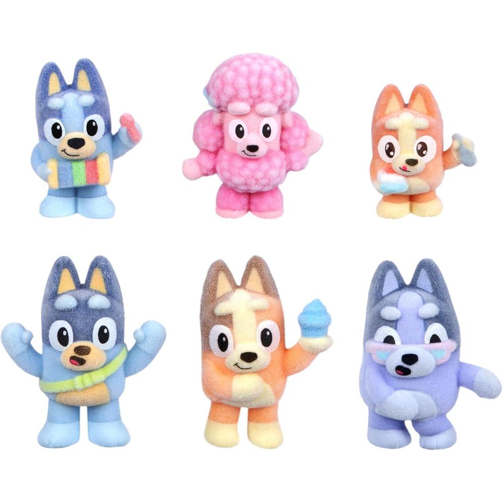 imageBluey Fuzzies Deluxe Figure Pack with 6 Specially Flocked Collectible MiniFigures Incl 2 Surprise Figures Blind Pack Trading Card and Collectors Guide 80 to Collect in Series 1
