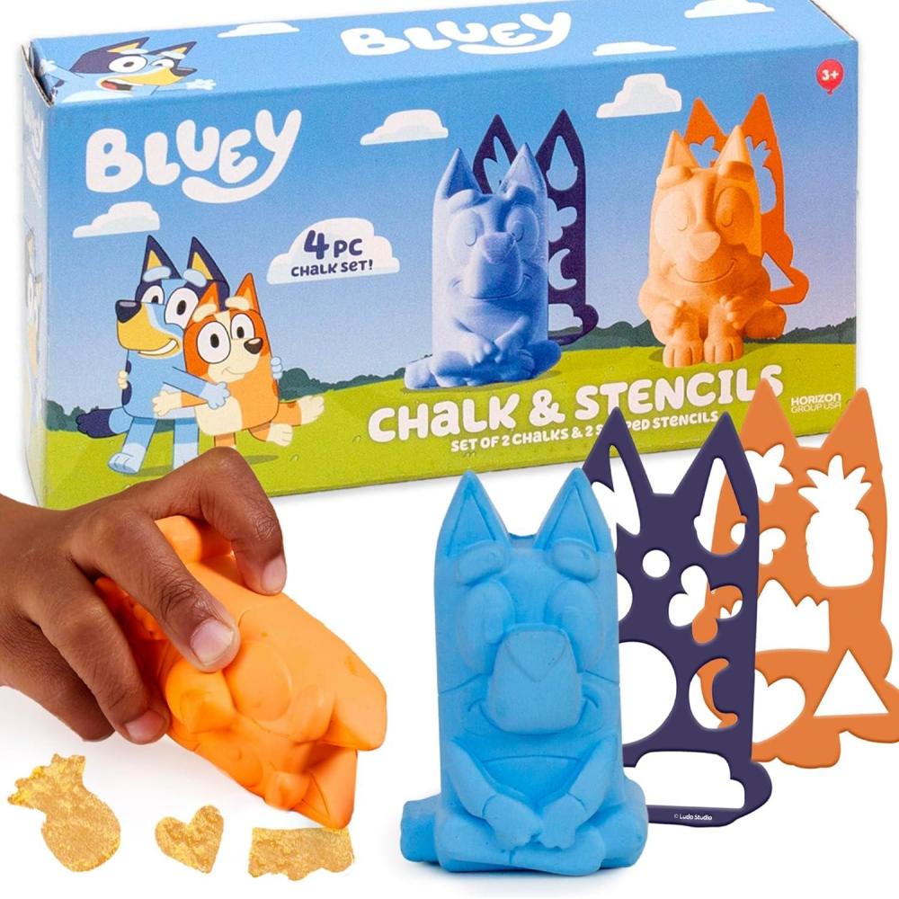 imageBluey Sidewalk Chalk amp Reusable Stencils 4Piece Art KitBluey Chalk and Stencil Kit