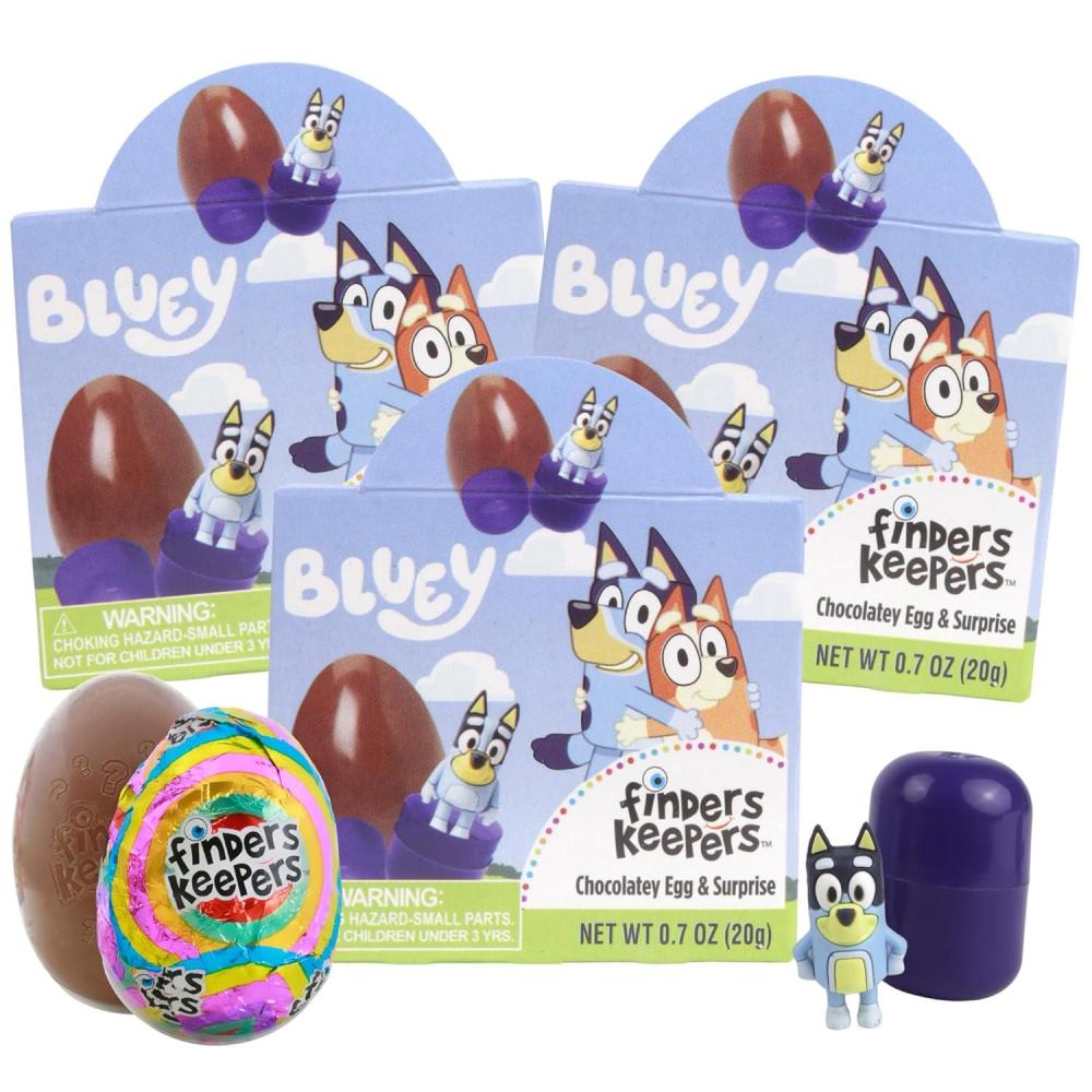 imageFinders Keepers Bluey Chocolate Eggs Individually Boxed Candy with Figurine Inside Easter Basket Stuffer Gifts 07 Ounces Pack of 3