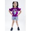 Bluey Girls T-Shirt and Chambray Shorts Outfit Set Toddler to Big Kid Sizes (2T – 10-12)(Plum Purple / Blue)