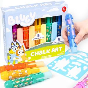 Bluey Sidewalk Chalk & Reusable Stencils, 4-Piece Art Kit(Teal)