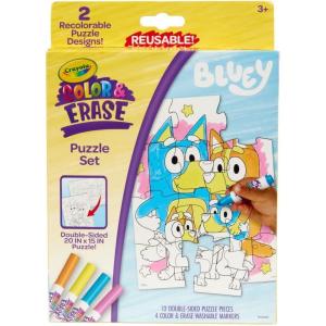 Crayola Color & Erase Bluey Puzzle Set, 12 Color in Puzzle Pieces, Reusable, Double Sided Kids Puzzle, Bluey Gift for Kids, 3+(Color & Erase: Bluey Puzzle Set)