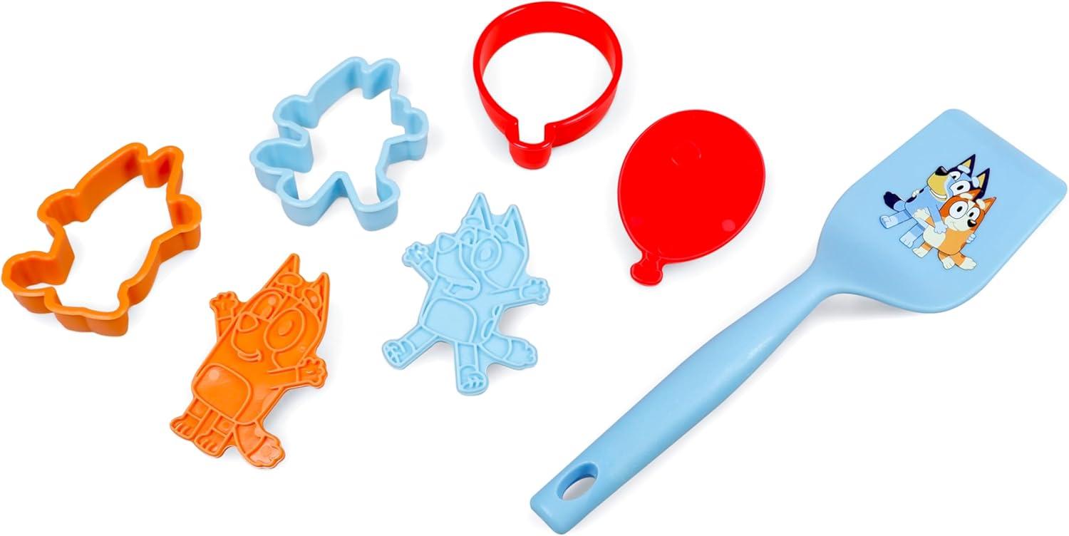 imageHandstand Kitchen Bluey Cookie Baking Set with Three Bluey Themed Cookie Stamp Cutters and Nylon Cookie Spatula