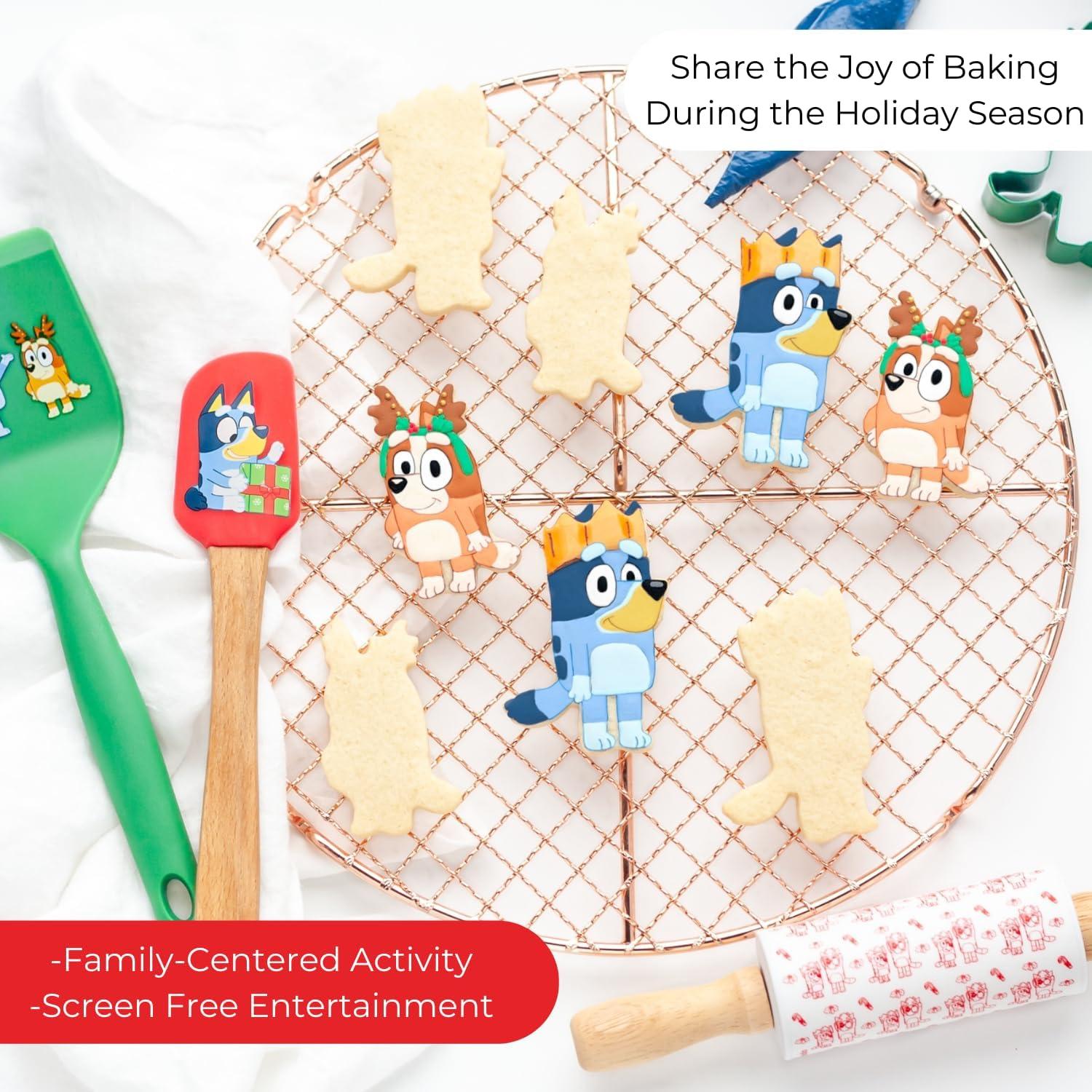 imageHandstand Kitchen Bluey Holiday Baking Set with Bluey and Bingo Cookie Cutters Rolling Pin Spatula and Flipper