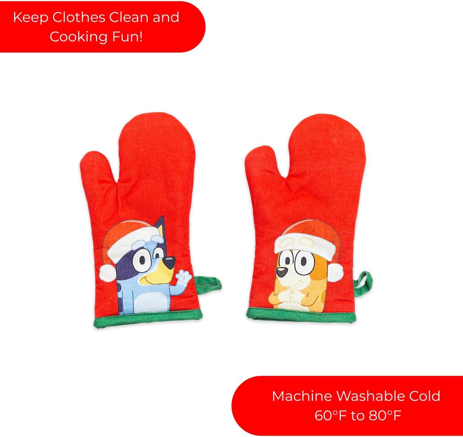 imageHandstand Kitchen Bluey and Bingo 100 Cotton Hoilday Stripe Print Childs Apron and Oven Mitt Pair Set