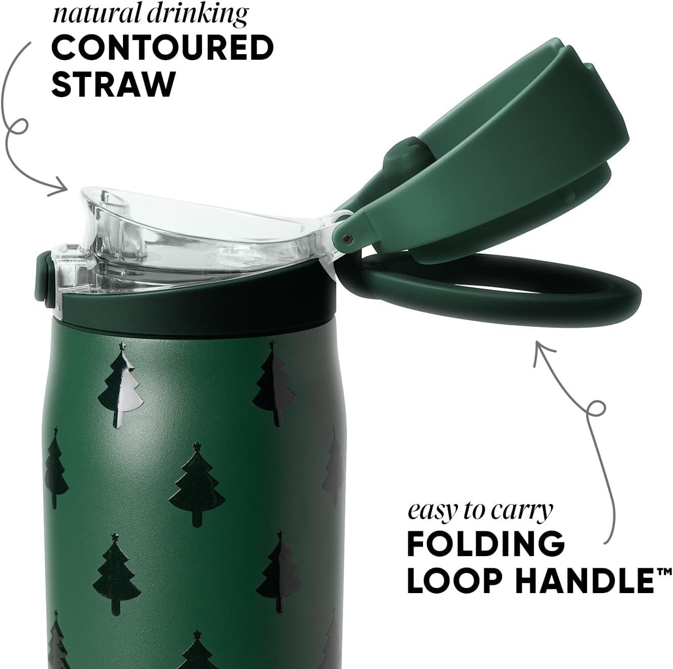 imageSimple Modern Kids Summit Christmas Water Bottle with Straw Lid Bluey 18oz Stainless Steel Cup Insulated Tumbler for Toddlers School Holiday Gifts for Girls Boys Bluey Holly JollyWinter Trees