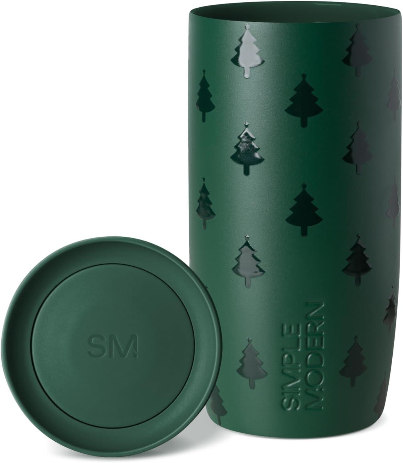 imageSimple Modern Kids Summit Christmas Water Bottle with Straw Lid Bluey 18oz Stainless Steel Cup Insulated Tumbler for Toddlers School Holiday Gifts for Girls Boys Bluey Holly JollyWinter Trees