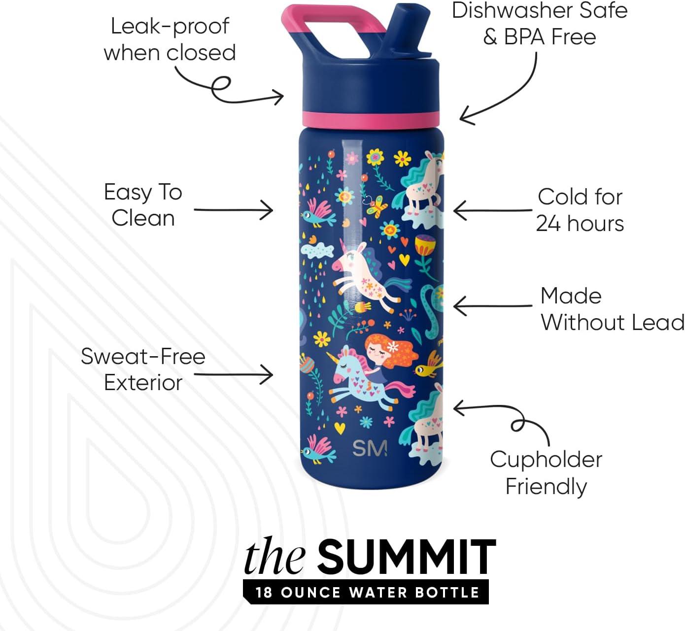 imageSimple Modern Kids Summit Water Bottle with Straw Lid Bluey 18oz Stainless Steel Cup Insulated Tumbler for Girls Boys School Bluey SkyUnicorn Rainbows