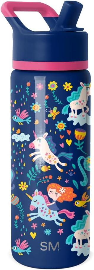 imageSimple Modern Kids Summit Water Bottle with Straw Lid Bluey 18oz Stainless Steel Cup Insulated Tumbler for Girls Boys School Bluey SkyUnicorn Rainbows