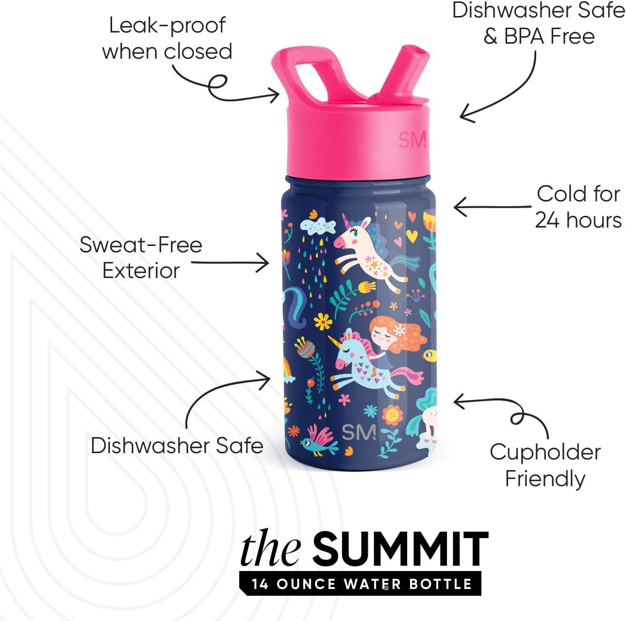 imageSimple Modern Kids Summit Water Bottle with Straw Lid Bluey 18oz Stainless Steel Cup Insulated Tumbler for Girls Boys School Bluey SkyUnicorn Rainbows