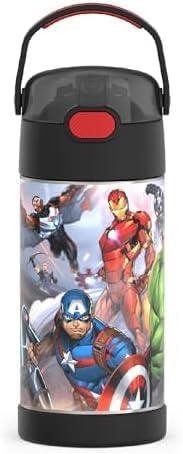 imageTHERMOS FUNTAINER Water Bottle with Straw 12 Ounce Kids Stainless Steel Vacuum Insulated Water Bottle with Lid BlueyAvengers