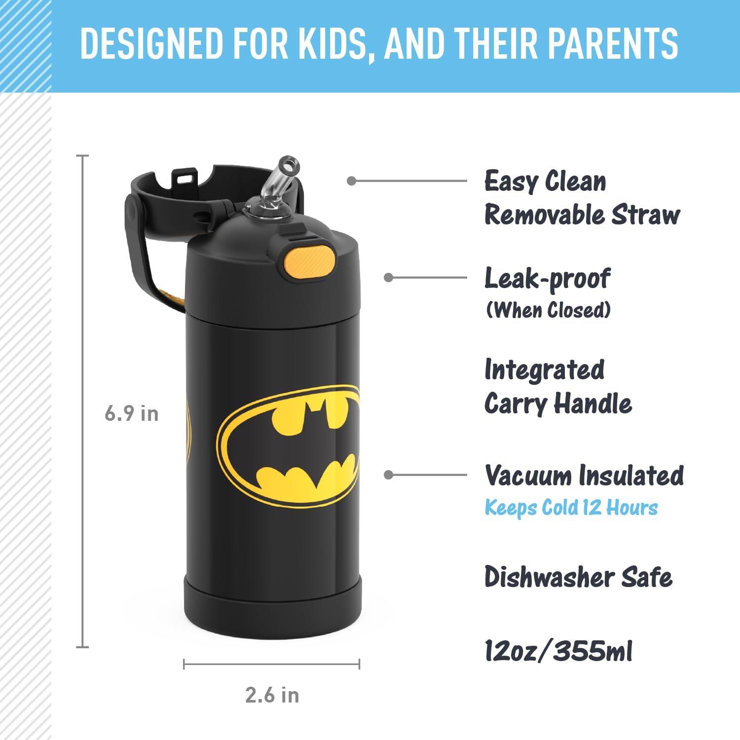 imageTHERMOS FUNTAINER Water Bottle with Straw 12 Ounce Kids Stainless Steel Vacuum Insulated Water Bottle with Lid BlueyBatman