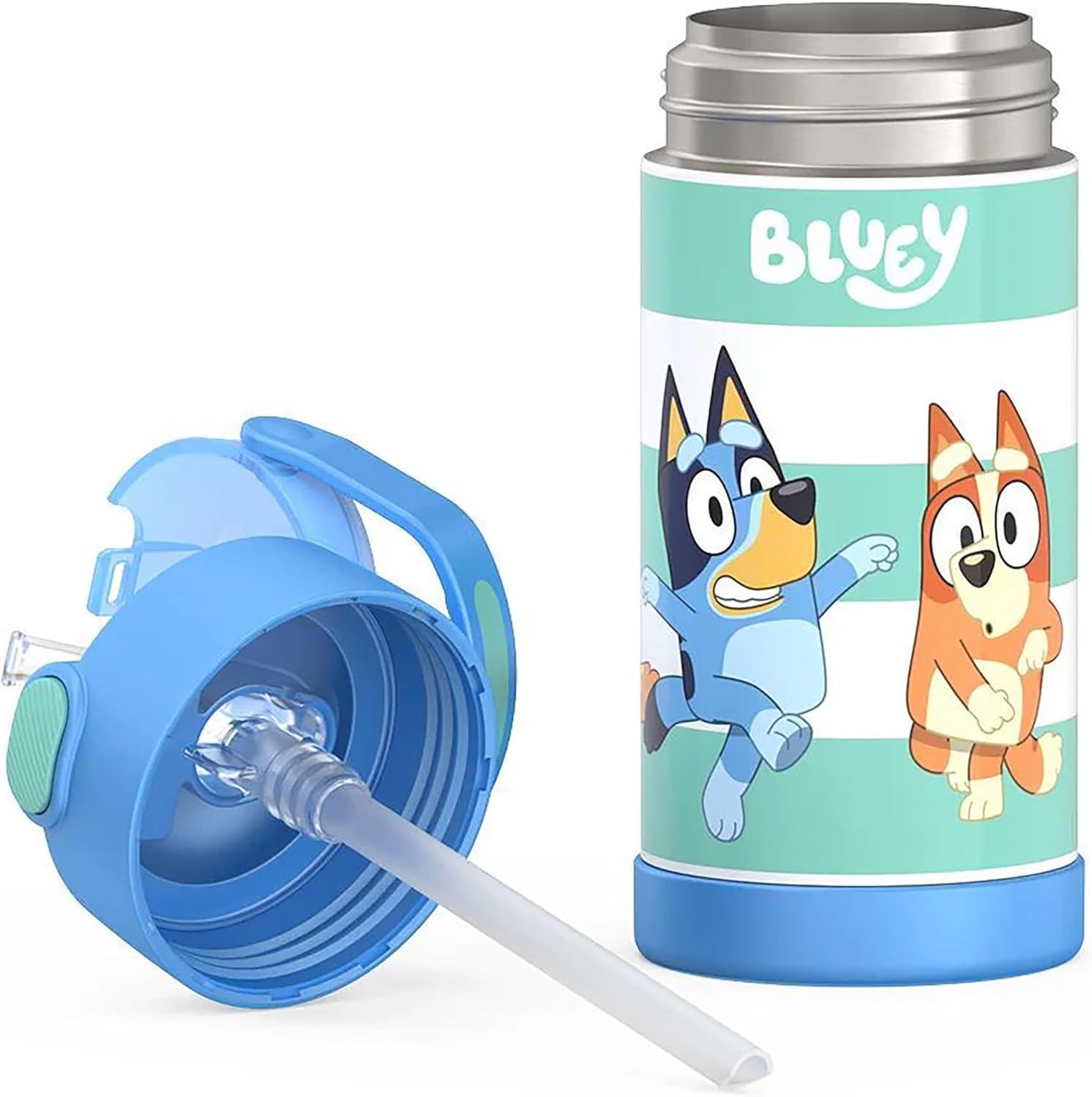 imageTHERMOS FUNTAINER Water Bottle with Straw 12 Ounce Kids Stainless Steel Vacuum Insulated Water Bottle with Lid BlueyBluey