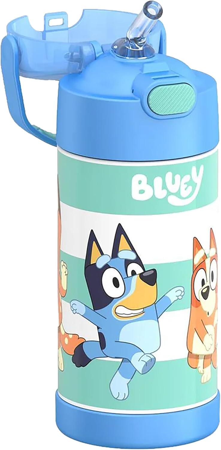 imageTHERMOS FUNTAINER Water Bottle with Straw 12 Ounce Kids Stainless Steel Vacuum Insulated Water Bottle with Lid BlueyBluey