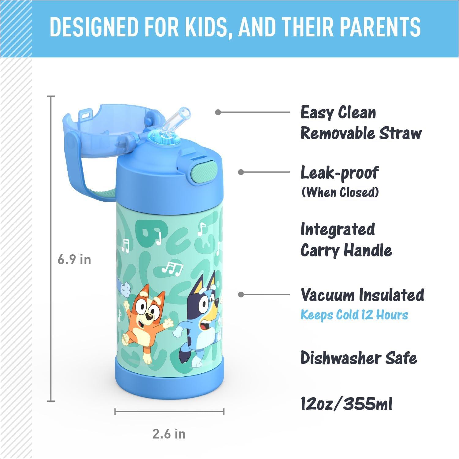 imageTHERMOS FUNTAINER Water Bottle with Straw 12 Ounce Kids Stainless Steel Vacuum Insulated Water Bottle with Lid BlueyBluey