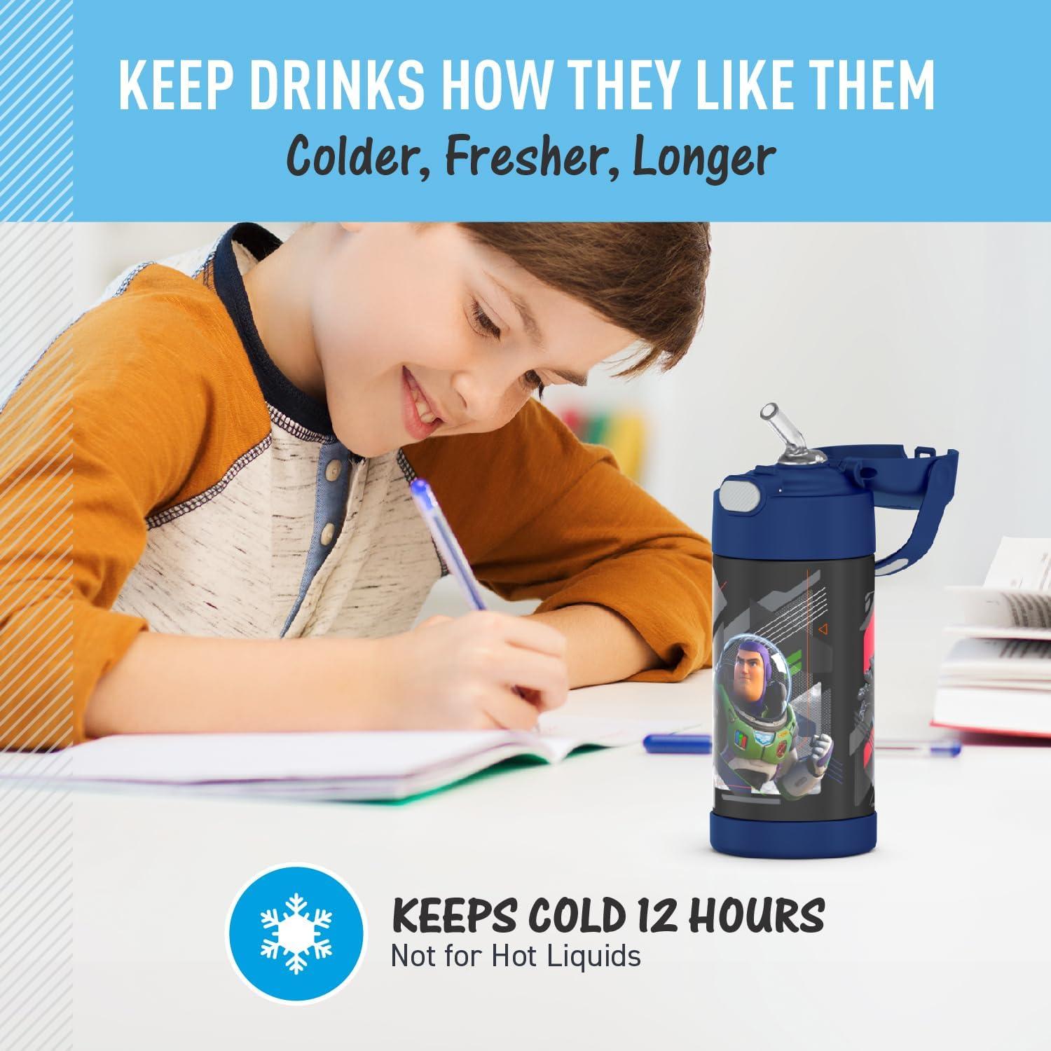 imageTHERMOS FUNTAINER Water Bottle with Straw 12 Ounce Kids Stainless Steel Vacuum Insulated Water Bottle with Lid BlueyLightyear
