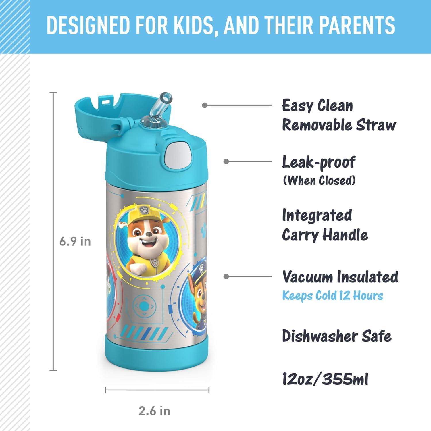 imageTHERMOS FUNTAINER Water Bottle with Straw 12 Ounce Kids Stainless Steel Vacuum Insulated Water Bottle with Lid BlueyPaw Patrol Blue