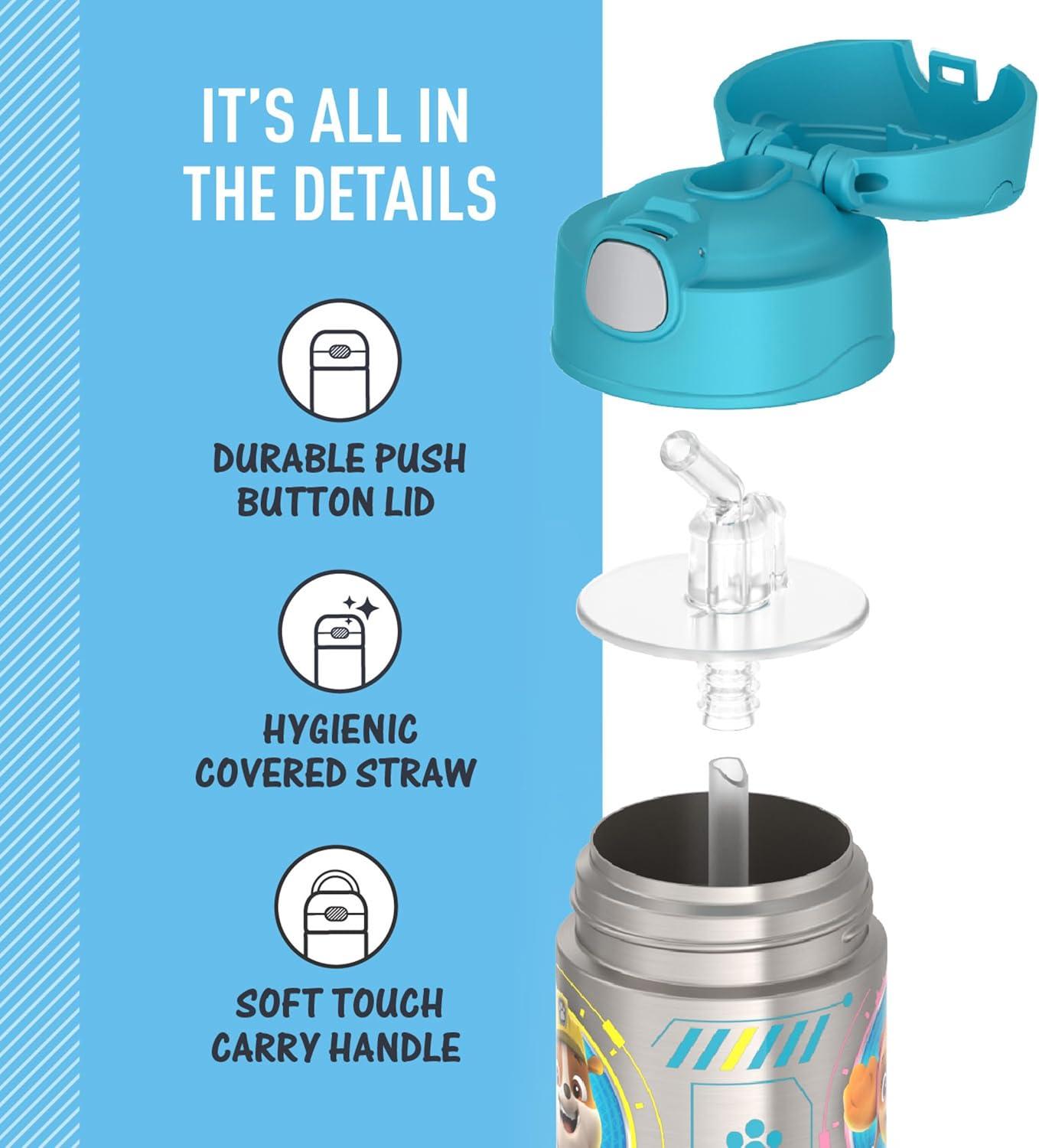 imageTHERMOS FUNTAINER Water Bottle with Straw 12 Ounce Kids Stainless Steel Vacuum Insulated Water Bottle with Lid BlueyPaw Patrol Blue