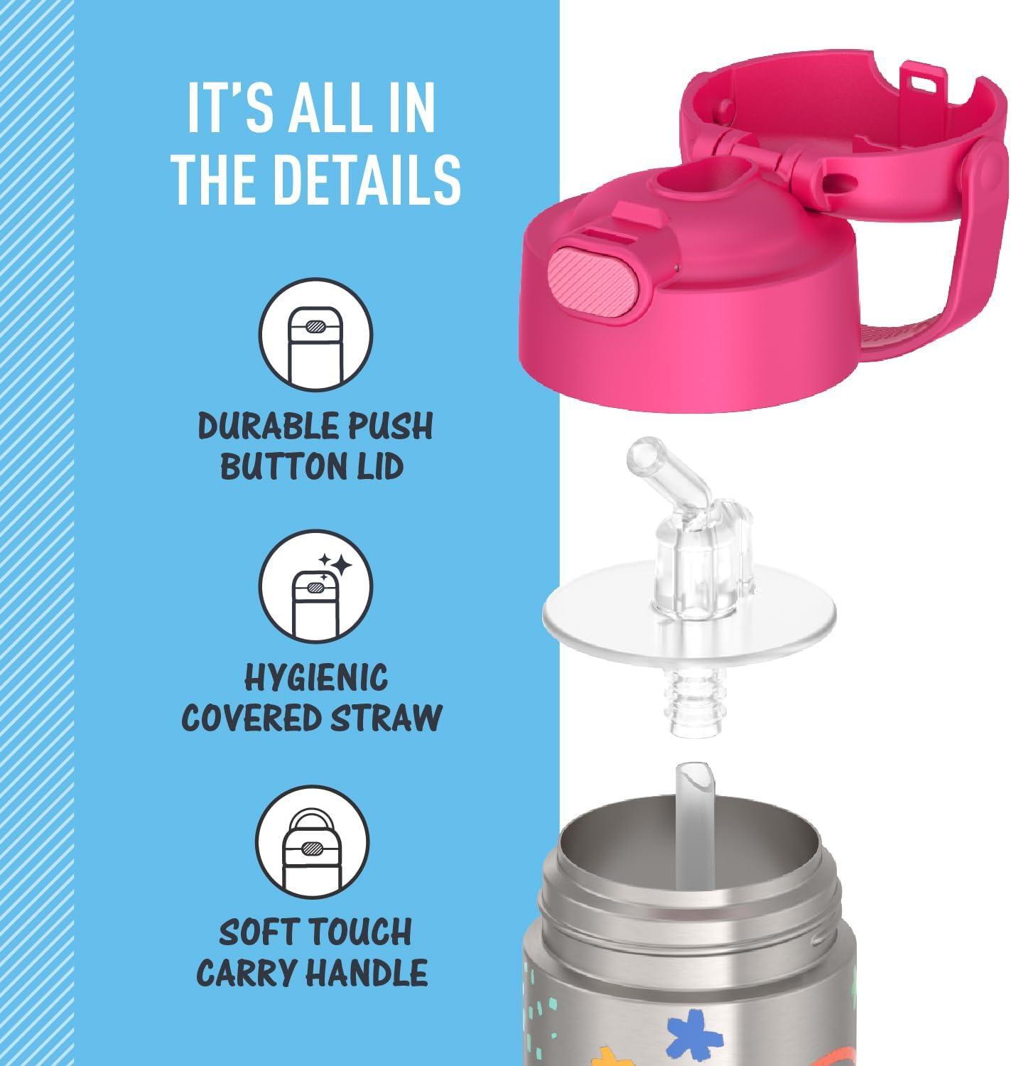 imageTHERMOS FUNTAINER Water Bottle with Straw 12 Ounce Kids Stainless Steel Vacuum Insulated Water Bottle with Lid BlueyPeppa Pig