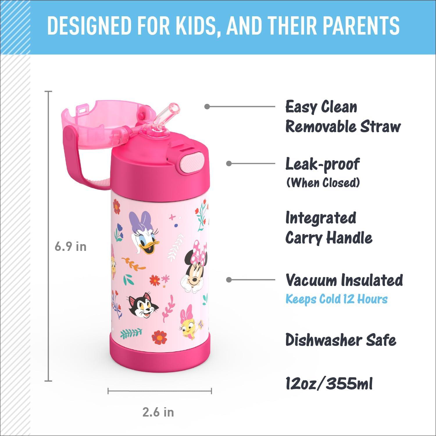 imageTHERMOS FUNTAINER Water Bottle with Straw 12 Ounce Kids Stainless Steel Vacuum Insulated Water Bottle with Lid BlueyPreschool Minnie