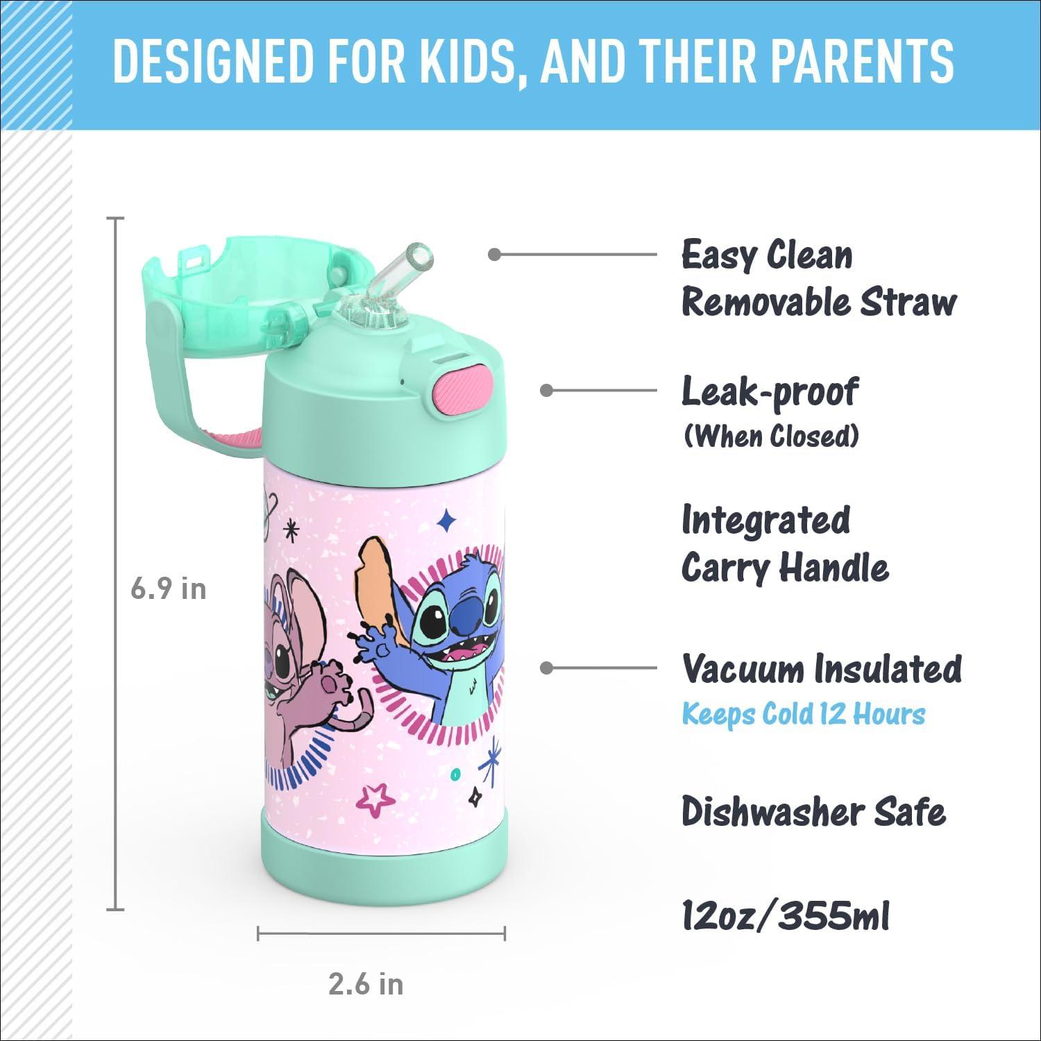 imageTHERMOS FUNTAINER Water Bottle with Straw 12 Ounce Kids Stainless Steel Vacuum Insulated Water Bottle with Lid BlueyStitch