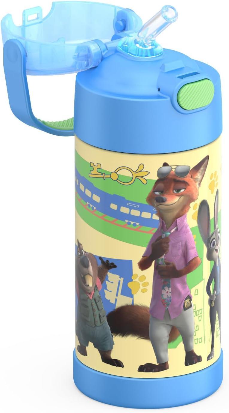imageTHERMOS FUNTAINER Water Bottle with Straw 12 Ounce Kids Stainless Steel Vacuum Insulated Water Bottle with Lid BlueyZootopia 2