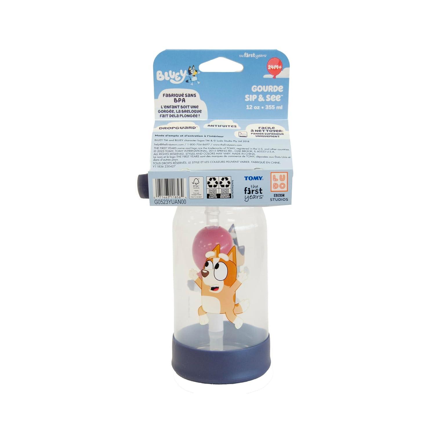 imageThe First Years Bluey Sip amp See Toddler Water Bottle Includes Floating Charm Toddler Cups with Straw 12 Oz Ages 24 Months and Up12 Ounces
