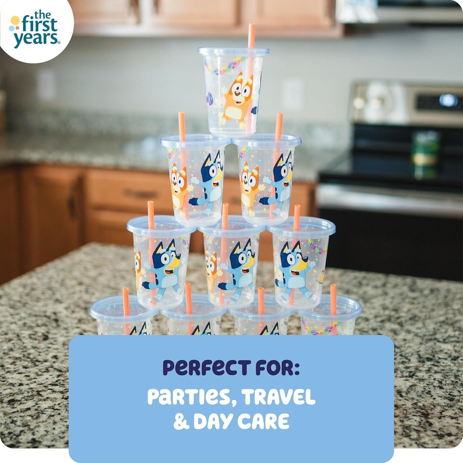 imageThe First Years Bluey Take amp Toss Toddler Straw Cups Spill Proof Toddler Sippy Cups with Snap On Lids and Straws Bluey Gifts and Bluey Party Supplies 10 Oz 10 CountBluey Straw Cups