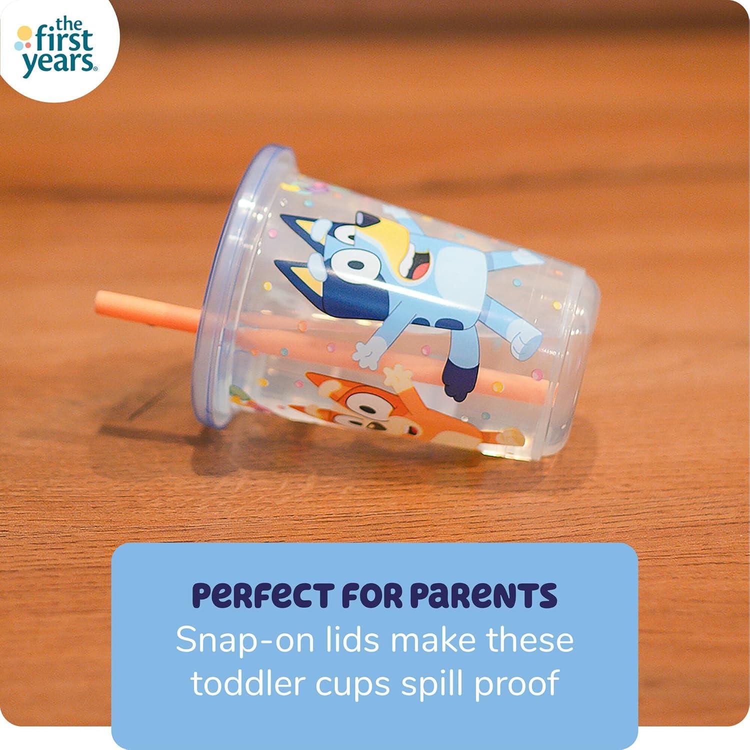 imageThe First Years Bluey Take amp Toss Toddler Straw Cups Spill Proof Toddler Sippy Cups with Snap On Lids and Straws Bluey Gifts and Bluey Party Supplies 10 Oz 10 CountBluey Straw Cups
