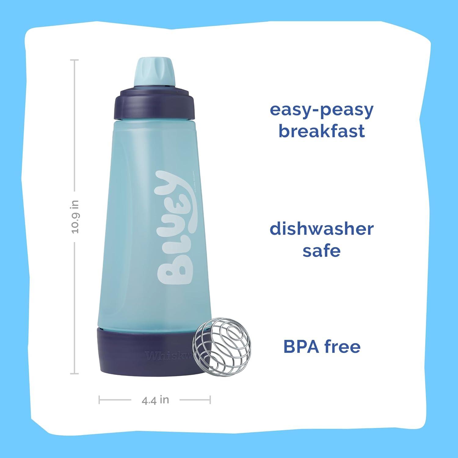 imageWhiskware Bluey Pancake Art Kit 1 Batter Bottle 2 Silicone Bluey and Bingo Pancake Molds and 1 BlenderBall Wire Whisk Durable NoMess Breakfast BPA Free Dishwasher SafeBluey