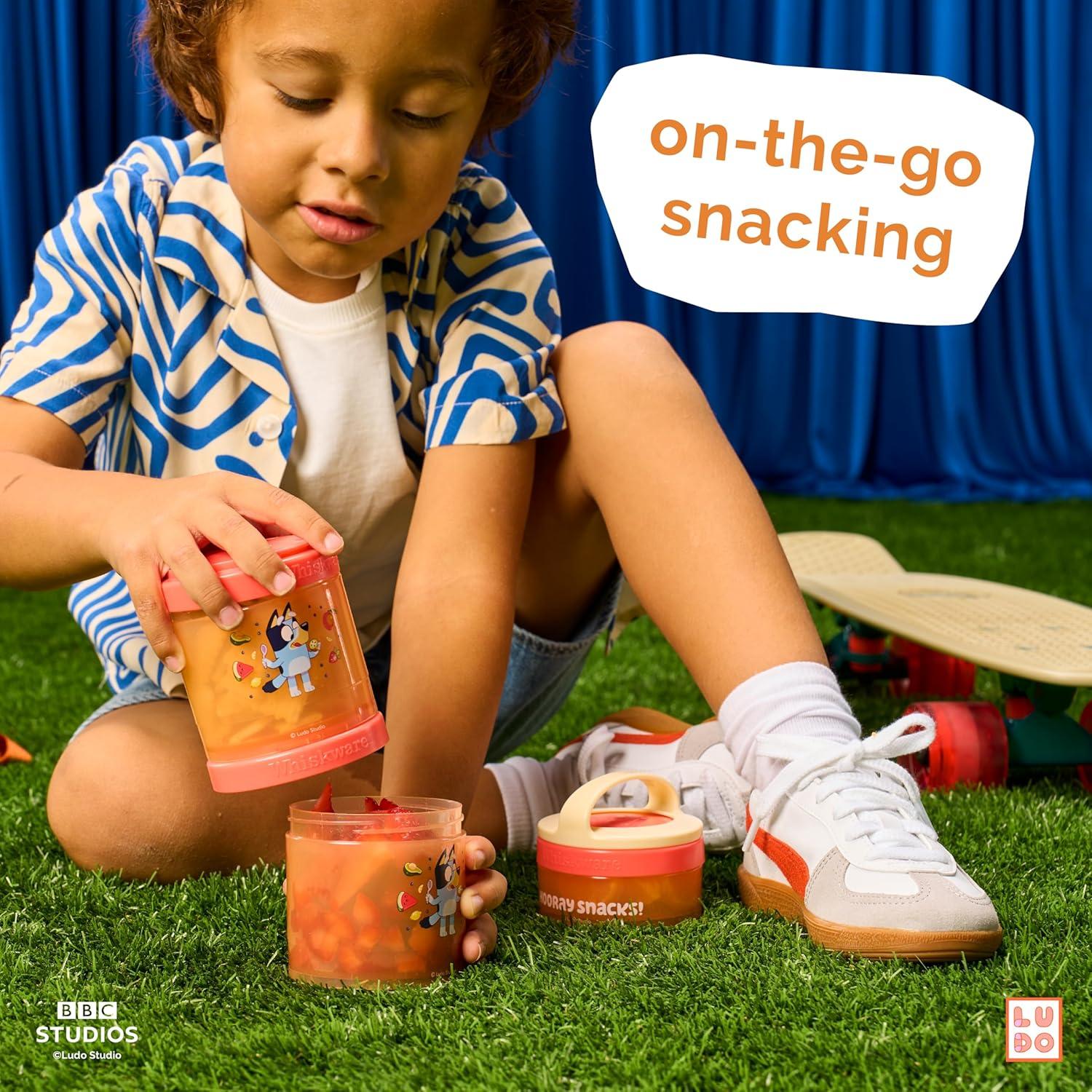 imageWhiskware Bluey Stackable Snack Containers for Babies Toddlers and Kids 3 Stackable Snack Cups for School and Travel Cupholder Friendly Bluey Chloe Bingo and Lila Best BuddiesHooray Snacks