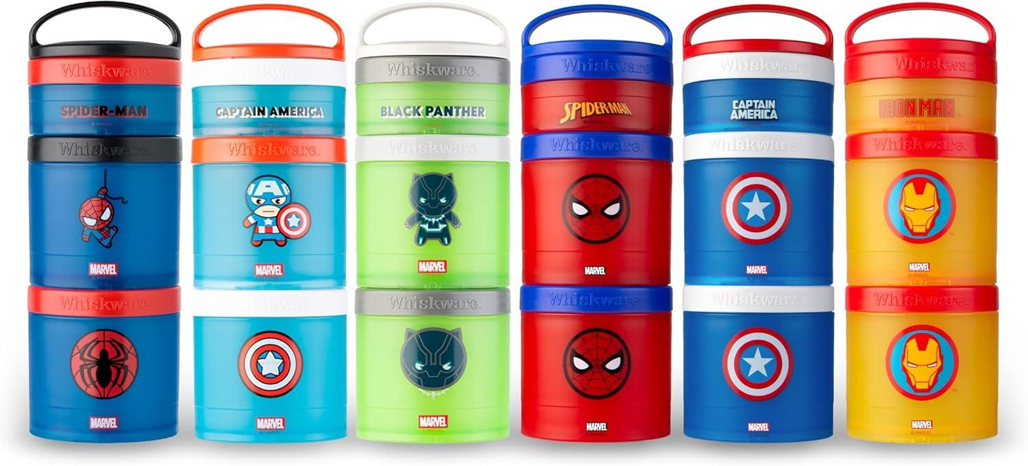 imageWhiskware Bluey Stackable Snack Containers for Babies Toddlers and Kids 3 Stackable Snack Cups for School and Travel Cupholder Friendly Bluey Chloe Bingo and Lila Best BuddiesCaptain America