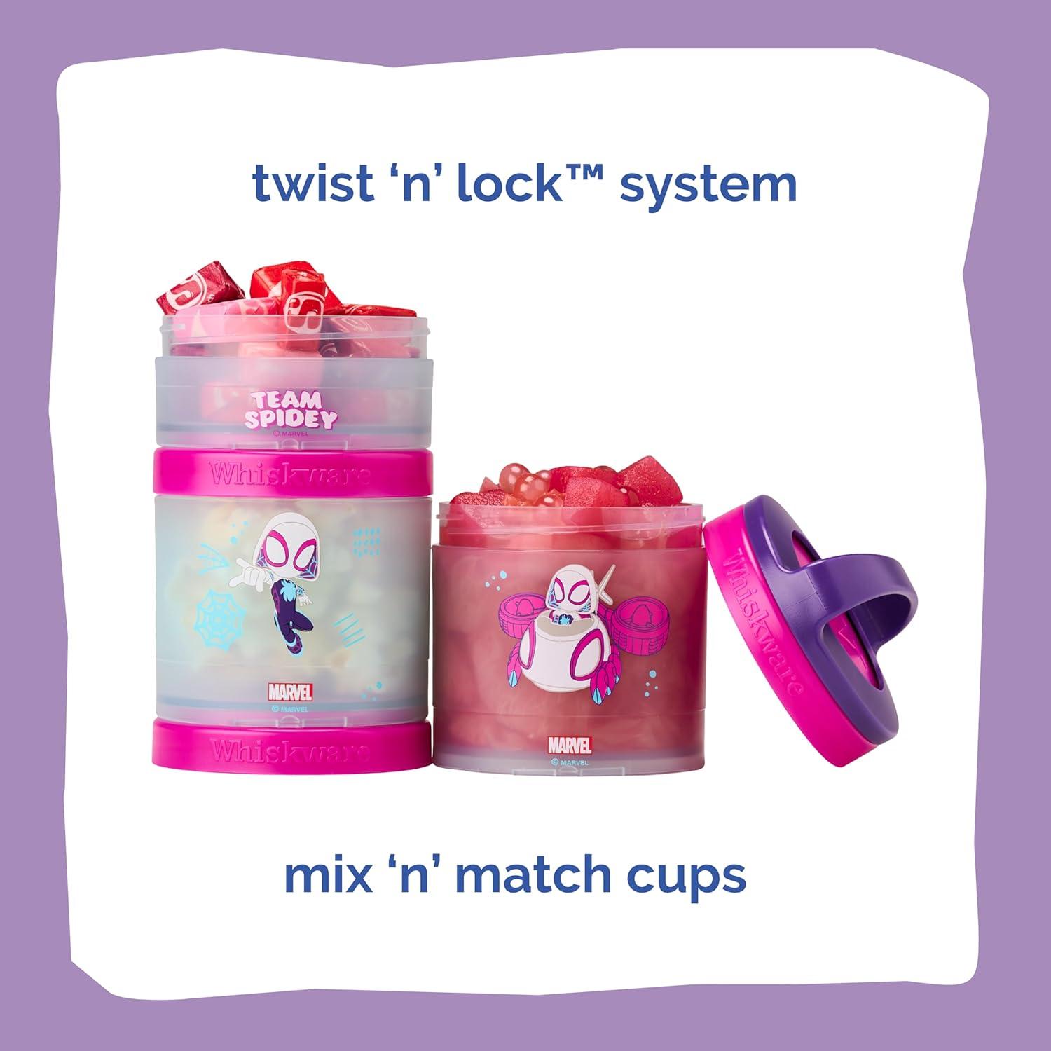 imageWhiskware Bluey Stackable Snack Containers for Babies Toddlers and Kids 3 Stackable Snack Cups for School and Travel Cupholder Friendly Bluey Chloe Bingo and Lila Best BuddiesGwen Stacy