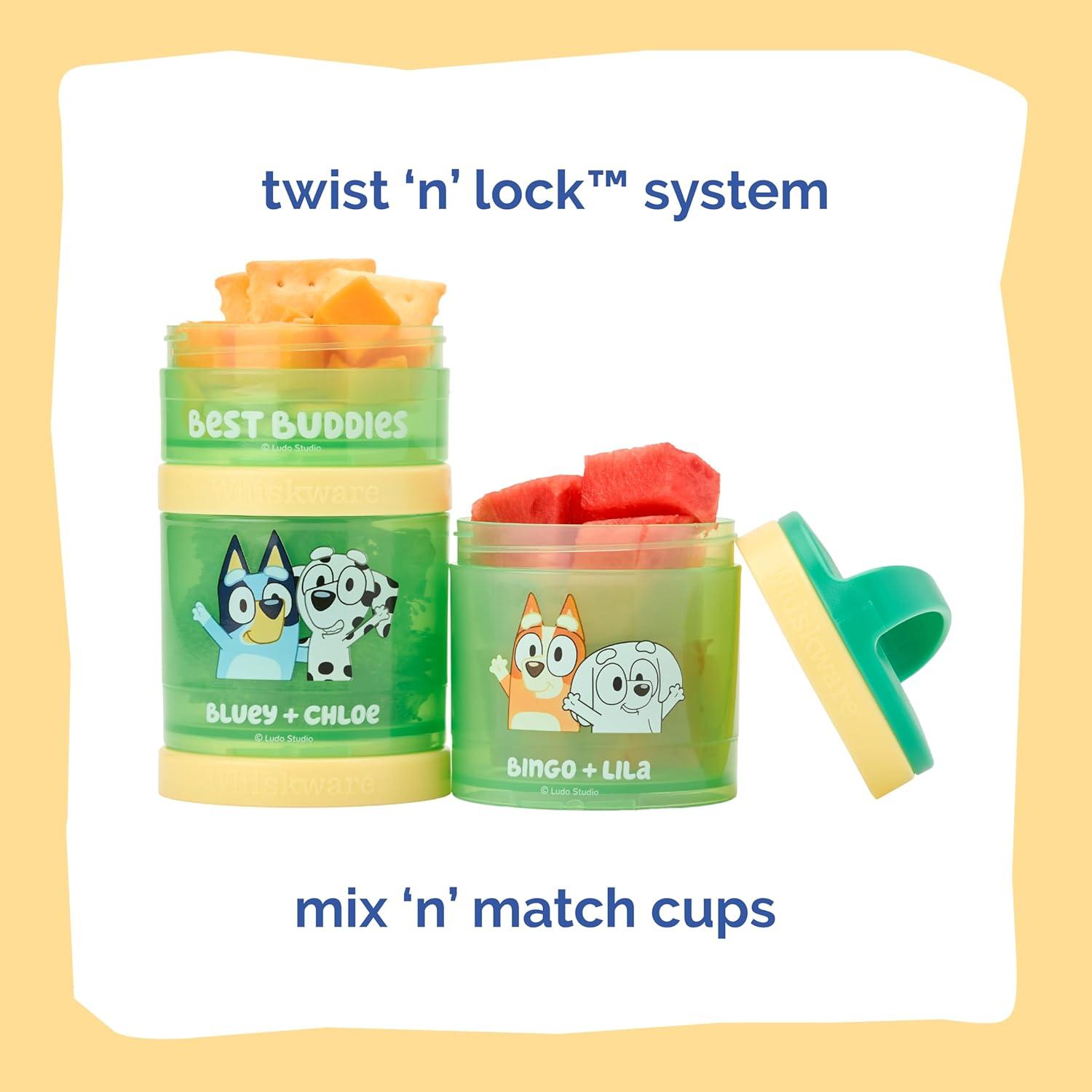 imageWhiskware Bluey Stackable Snack Containers for Kids and Toddlers 3 Stackable Snack Cups for School and Travel Bluey and Bingo HoorayPack of 1Best Buddies