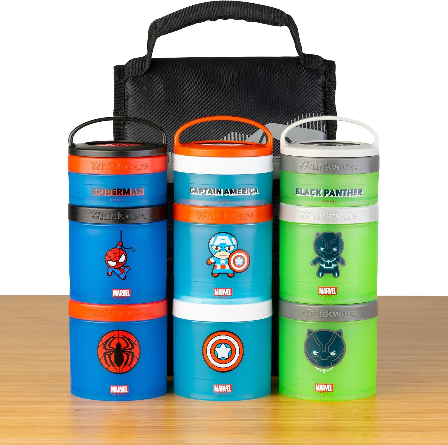 imageWhiskware Bluey Stackable Snack Containers for Kids and Toddlers 3 Stackable Snack Cups for School and Travel Bluey and Bingo HoorayPack of 1Captain America