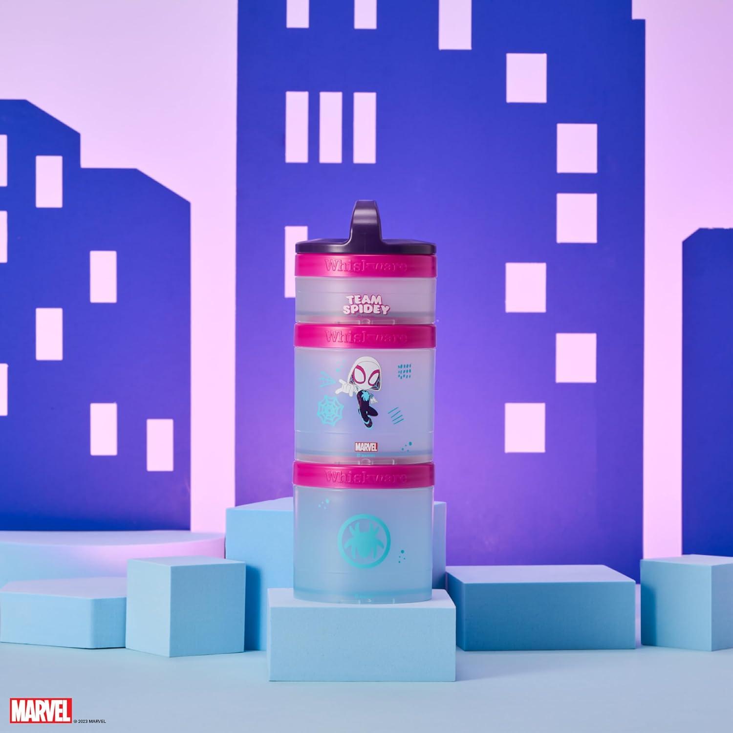 imageWhiskware Bluey Stackable Snack Containers for Kids and Toddlers 3 Stackable Snack Cups for School and Travel Bluey and Bingo HoorayPack of 1Gwen Stacy