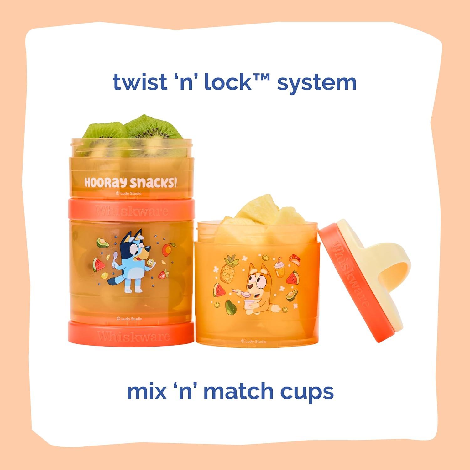 imageWhiskware Bluey Stackable Snack Containers for Kids and Toddlers 3 Stackable Snack Cups for School and Travel Bluey and Bingo HoorayPack of 1Hooray Snacks