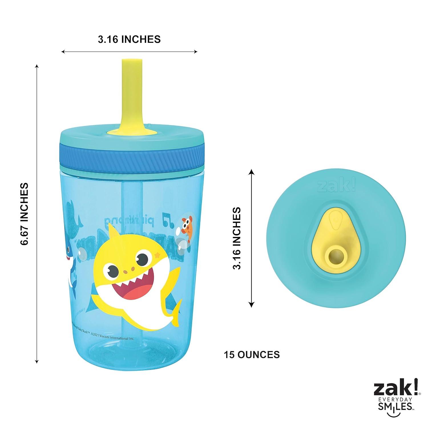 imageZak Designs 15oz Bluey Kelso Tumbler Set LeakProof ScrewOn Lid with Straw Made of Durable Plastic and Silicone Perfect Bundle for Kids 2 Count Pack of 1Baby Shark