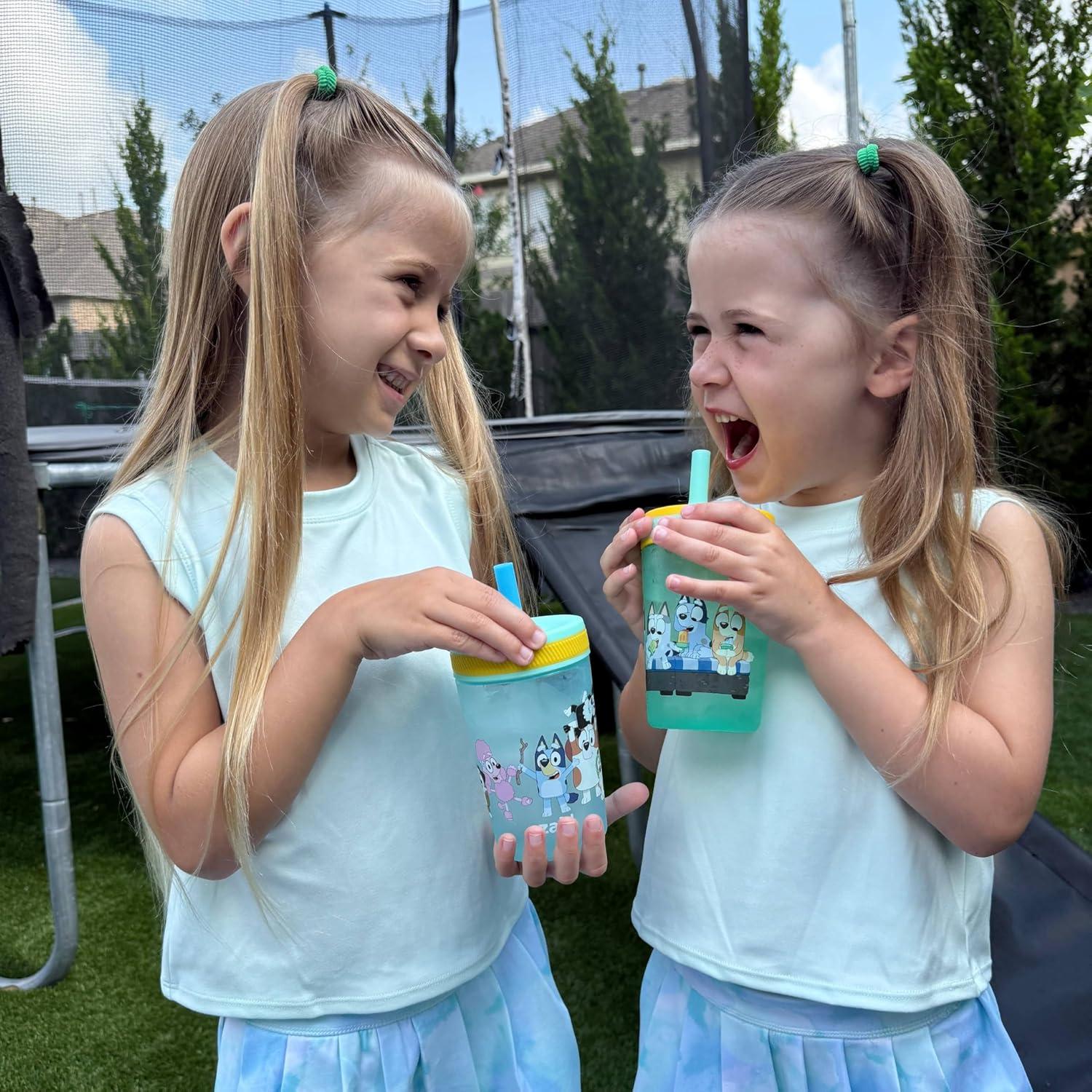 imageZak Designs 15oz Bluey Kelso Tumbler Set LeakProof ScrewOn Lid with Straw Made of Durable Plastic and Silicone Perfect Bundle for Kids 2 Count Pack of 1Bluey Friends