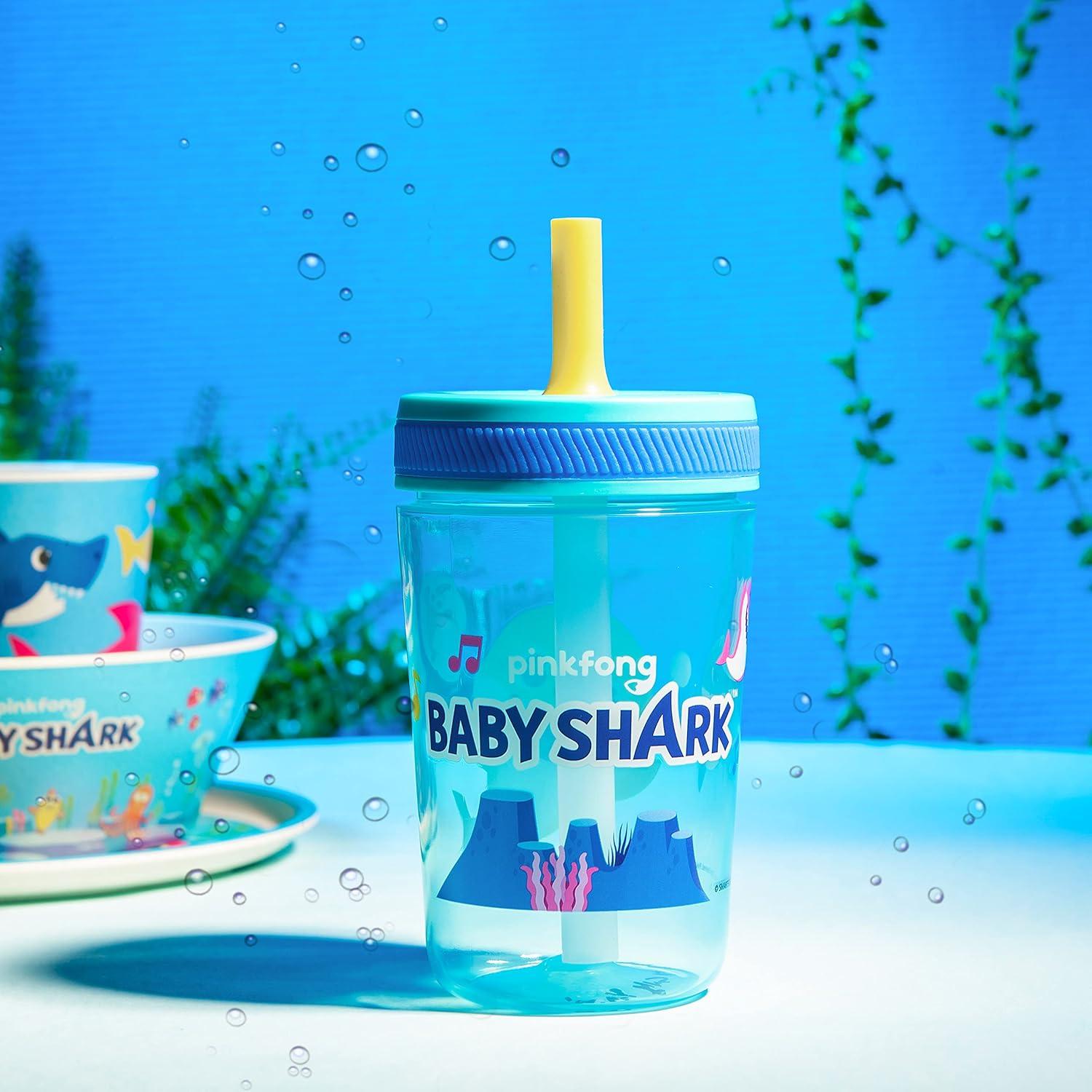 imageZak Designs 15oz Bluey Kelso Tumbler Set LeakProof ScrewOn Lid with Straw Made of Durable Plastic and Silicone Perfect Bundle for Kids 2 Count Pack of 1Baby Shark