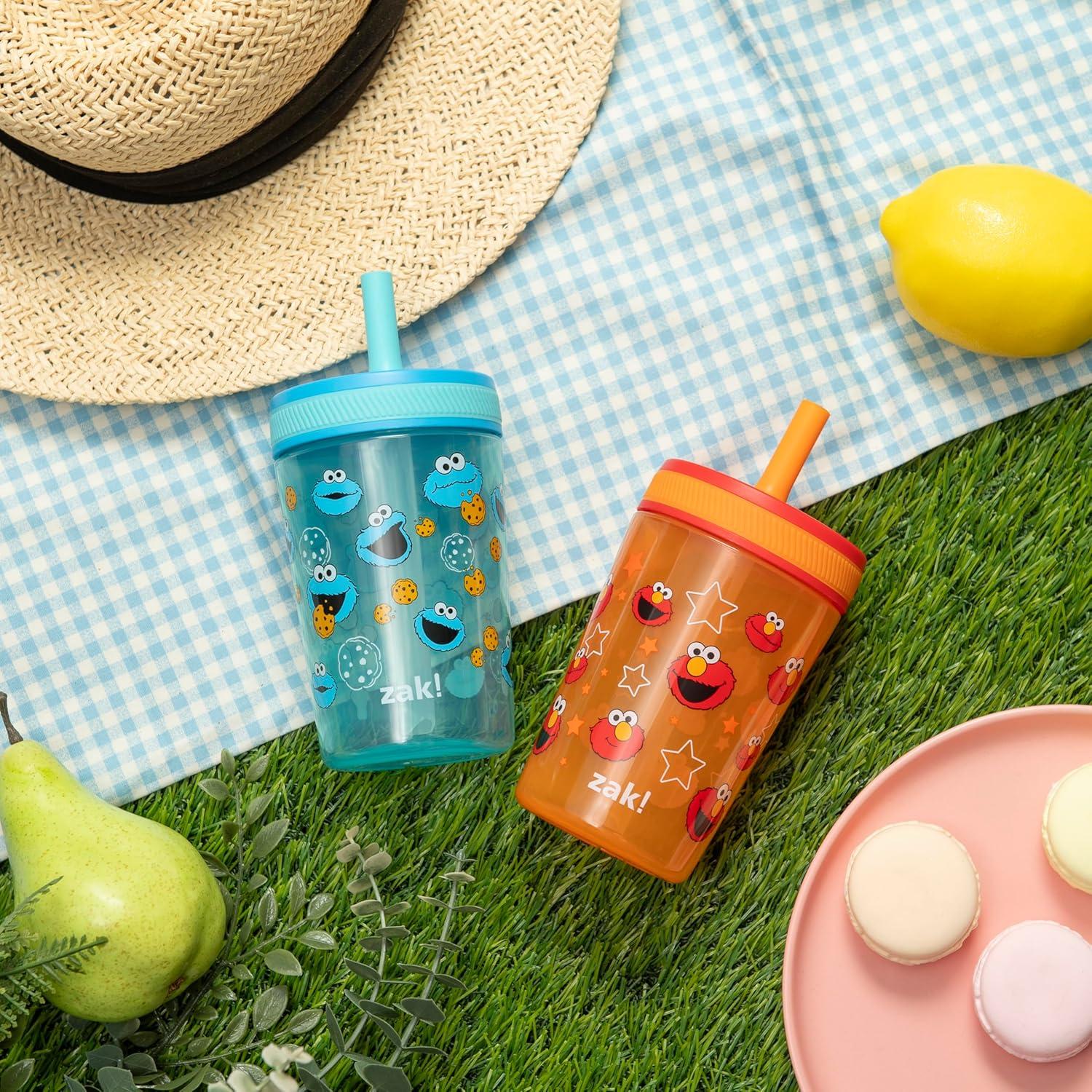 imageZak Designs 15oz Bluey Kelso Tumbler Set LeakProof ScrewOn Lid with Straw Made of Durable Plastic and Silicone Perfect Bundle for Kids 2 Count Pack of 1Elmo and Cookie Monster Sesame Street