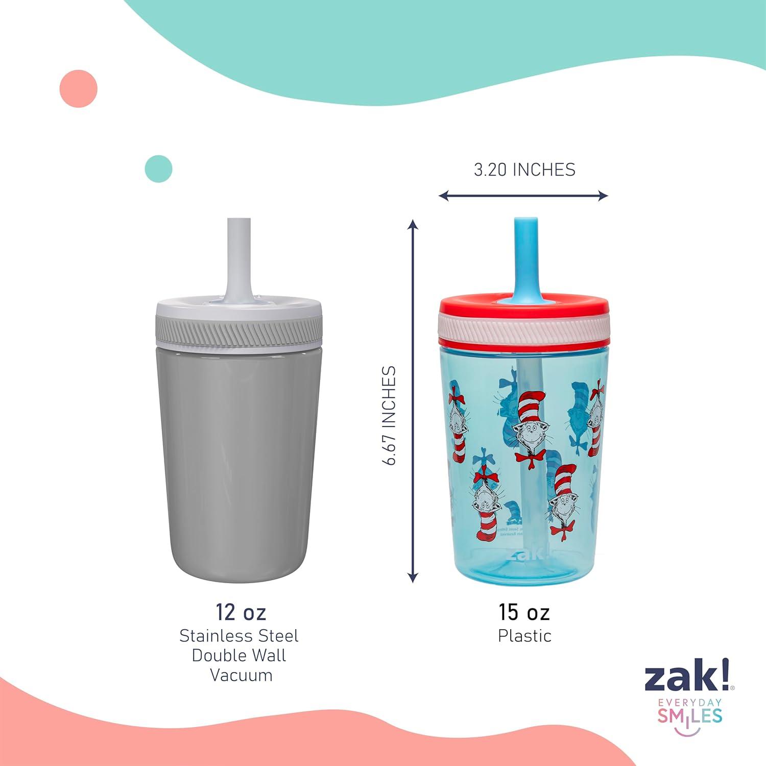 imageZak Designs 15oz Bluey Kelso Tumbler Set LeakProof ScrewOn Lid with Straw Made of Durable Plastic and Silicone Perfect Bundle for Kids 2 Count Pack of 1Dr Seuss The Cat in the Hat