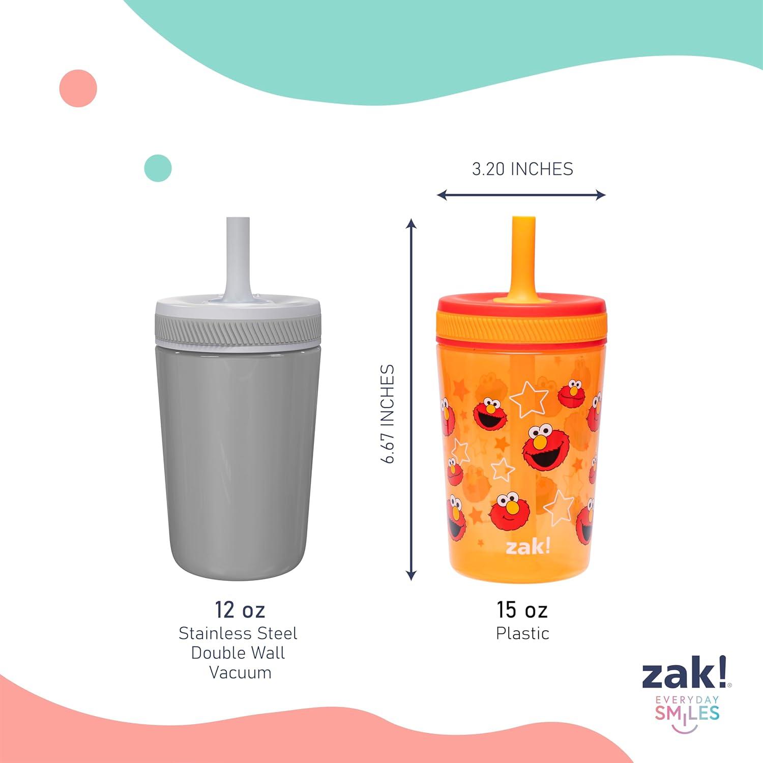 imageZak Designs 15oz Bluey Kelso Tumbler Set LeakProof ScrewOn Lid with Straw Made of Durable Plastic and Silicone Perfect Bundle for Kids 2 Count Pack of 1Elmo and Cookie Monster Sesame Street